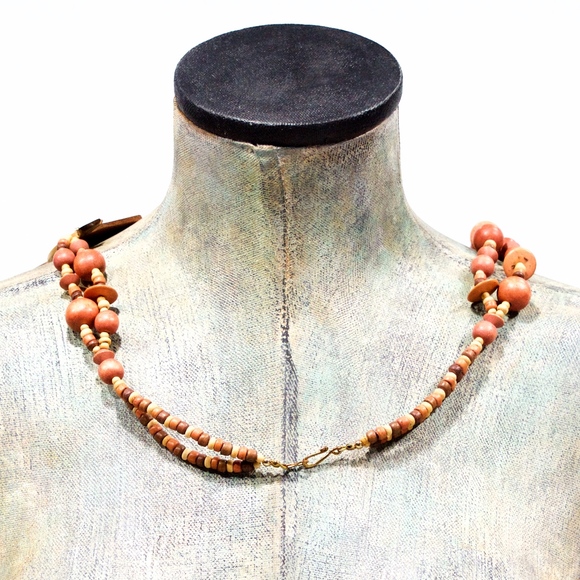 VTG 80's Safari Wood Animal Necklace - Picture 3 of 4